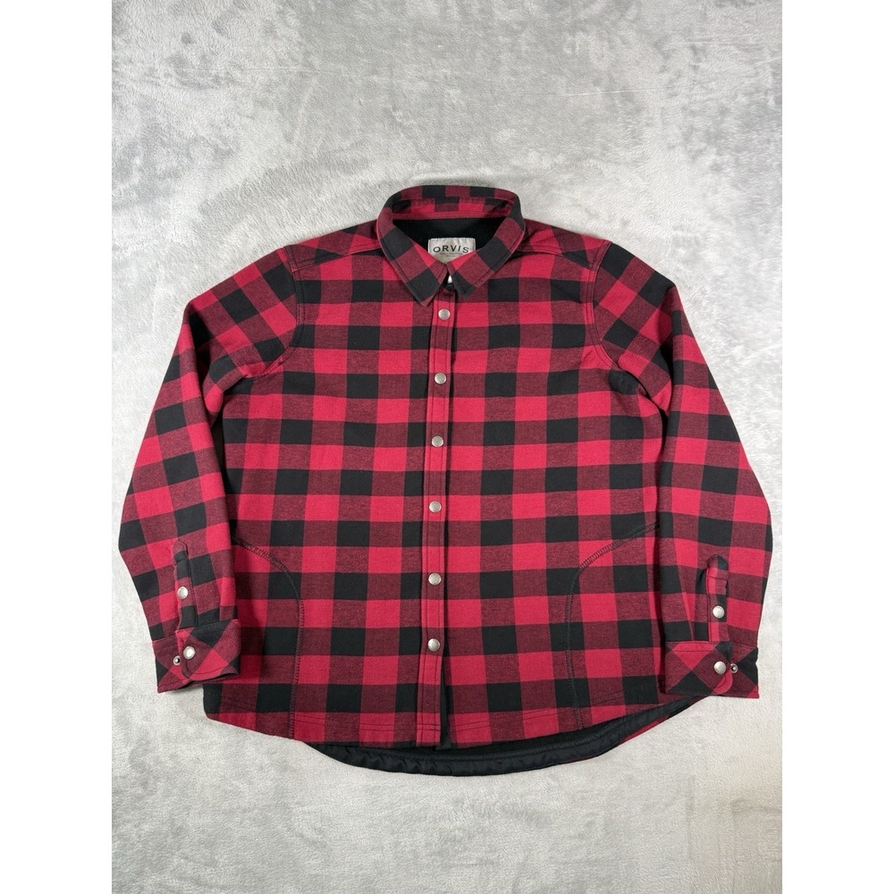 Orvis Jacket Womens XL Red Pinnacle Flannel Fleece Lined Shirt Shacket 1316588